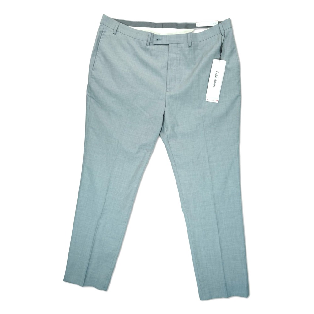 NWT CALVIN KLEIN Mens 44Wx32L Light Gray Slim Fit Dress‎ Pants MSRP $145